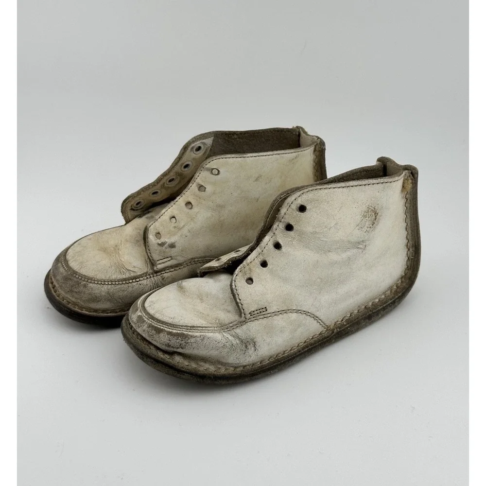 Vtg Baby Shoes Lot White Leather Infant First Walker Shoes 1920s–50s Tiny Titan+